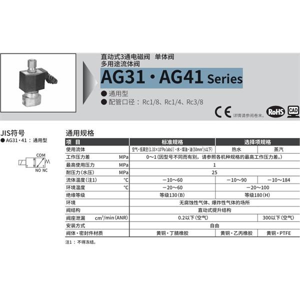 CKD喜開理多種流體直動式2通電磁集成閥AG31-02-2-AC100V
