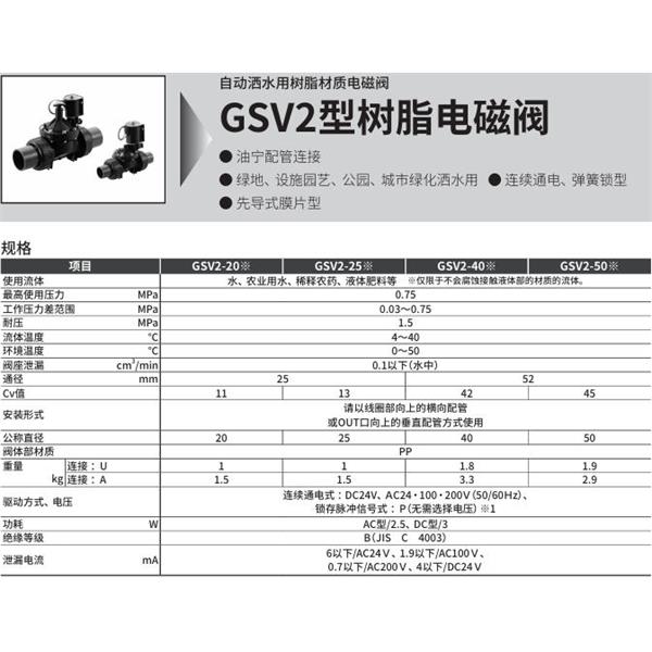CKD喜開理自動灑水用樹脂制電磁閥GSV2-25U-P-AC100V