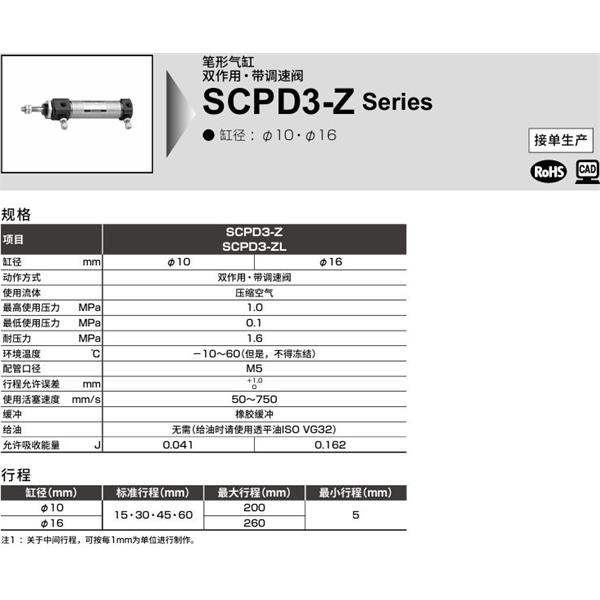 CKD喜開(kāi)理筆形氣缸SCOD3-Z-LB-10-250-Y