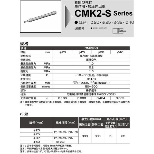 CKD喜開理緊固型氣缸CMK2-S-CA-20-50-JI