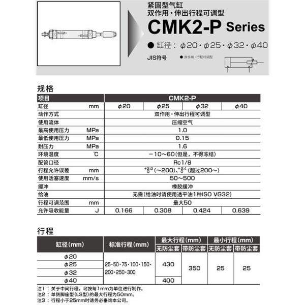 CKD喜開理緊固型氣缸CMK2-P-TA-20-50-25-T0H-R-J-I