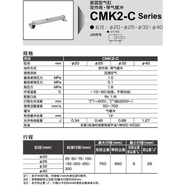 CKD喜開理緊固型氣缸 CMK2-C-FB-32-100-T0H-R-JI