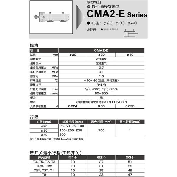 CKD喜開理小型氣缸CMA2-E-FA-30-25-MI