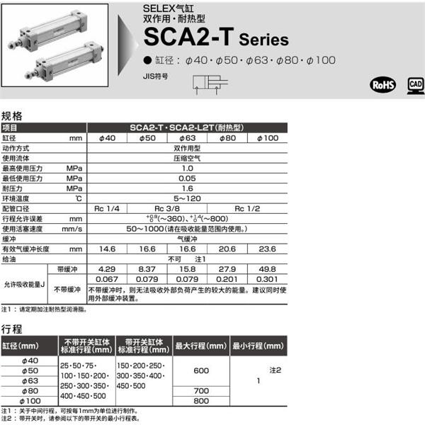 CKD喜開理SELEX氣缸SCA2-T-TC-100B-100-SI