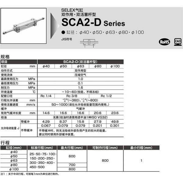 CKD喜開理SELEX氣缸SCA2-D-TD-50B-100-SI