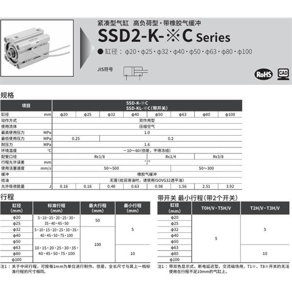 CKD喜開(kāi)理緊湊型氣缸SSD2-K-16C-10-N-LB-I