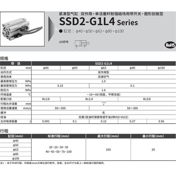CKD喜開(kāi)理緊湊型氣缸SSD2-G1L4-80-40-V0-D-N-LB-I