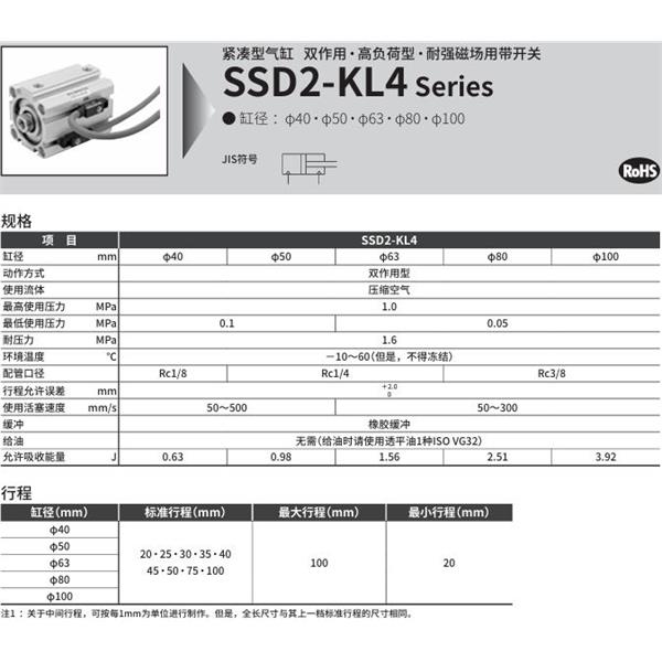 CKD喜開(kāi)理緊湊型氣缸SSD2-KL4-50-40-V0-D-N-LB-I
